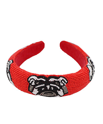 Bulldog Beaded Headband - Red