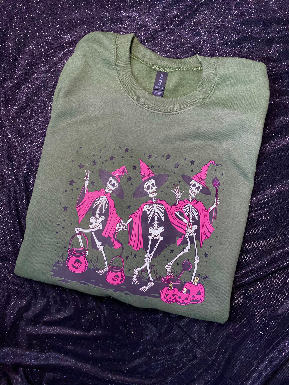 Skeleton Witches Tee - Military Green