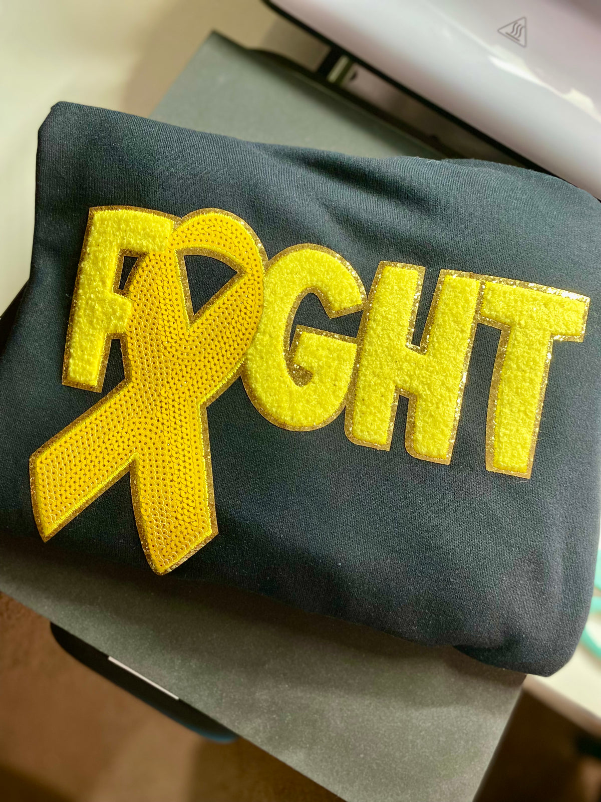 Fight Childhood Cancer Awareness Chenille Patch Tee - Black