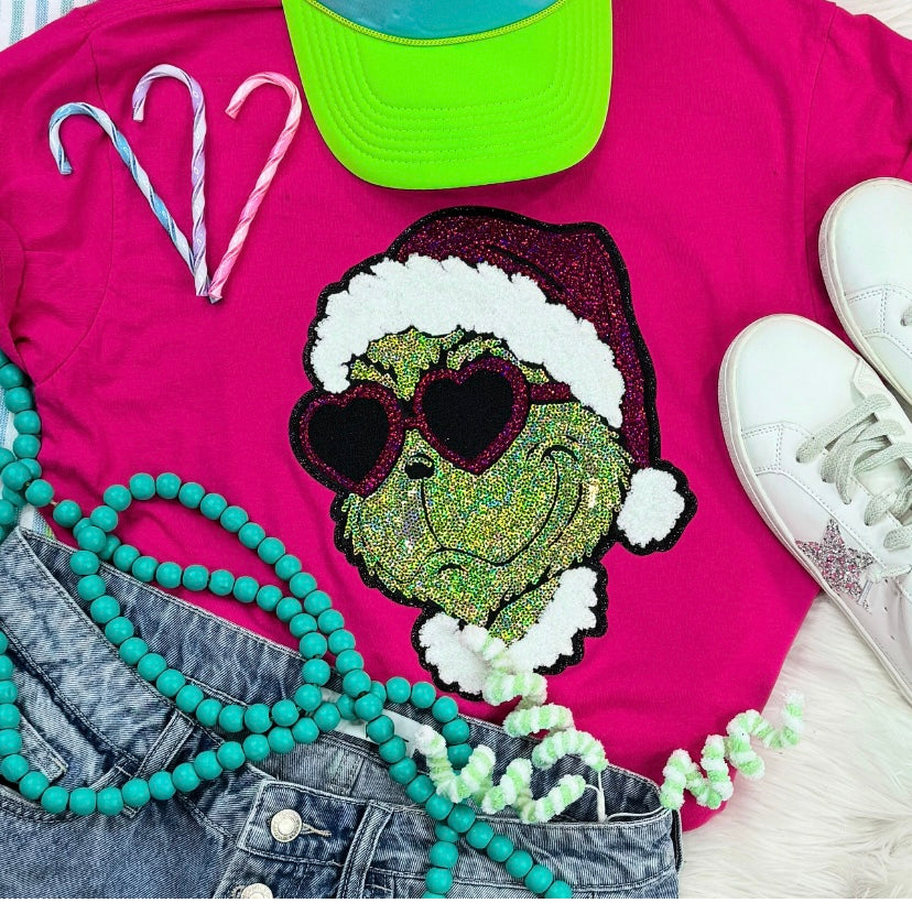 Christmas Heart Glasses Sequin Patch Sweatshirt