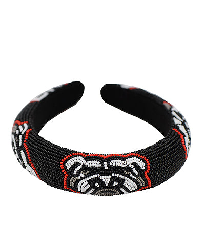 Bulldog Beaded Headband - Black