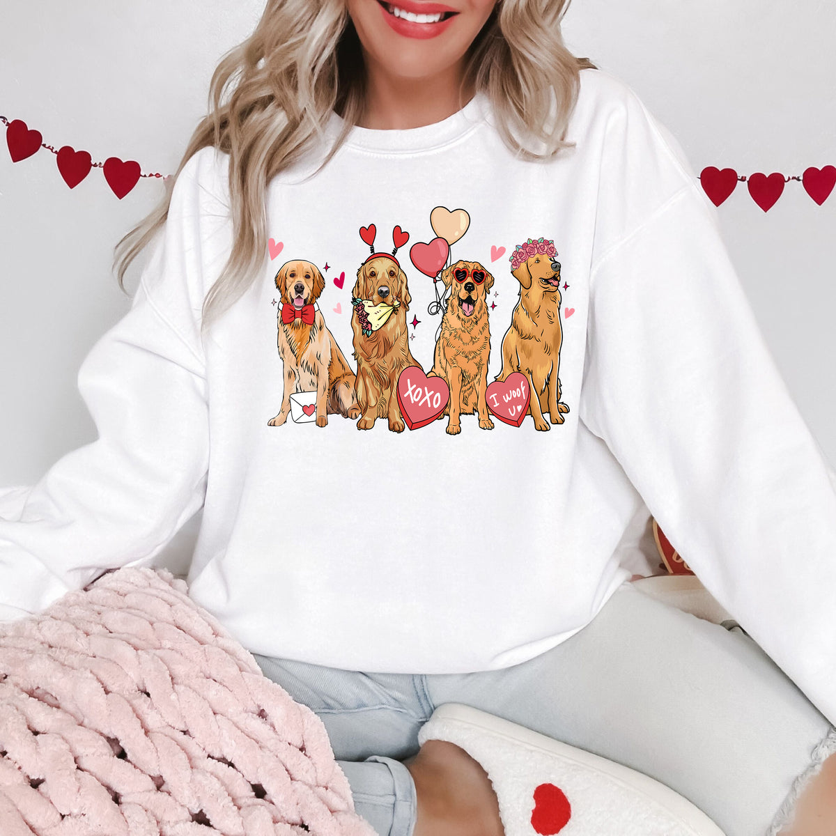 Golden Retriever Valentine's Sweatshirt - White