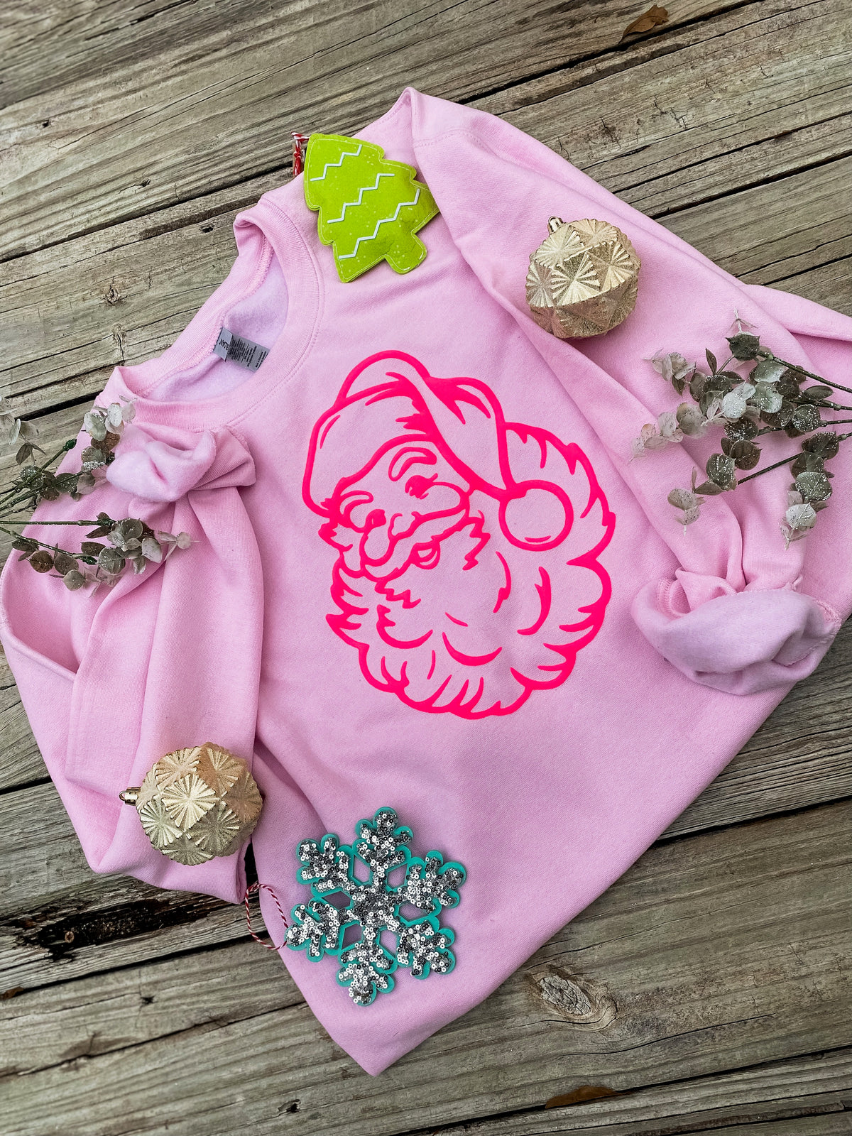 Santa Puff Sweatshirt - Light Pink / Neon Pink Design