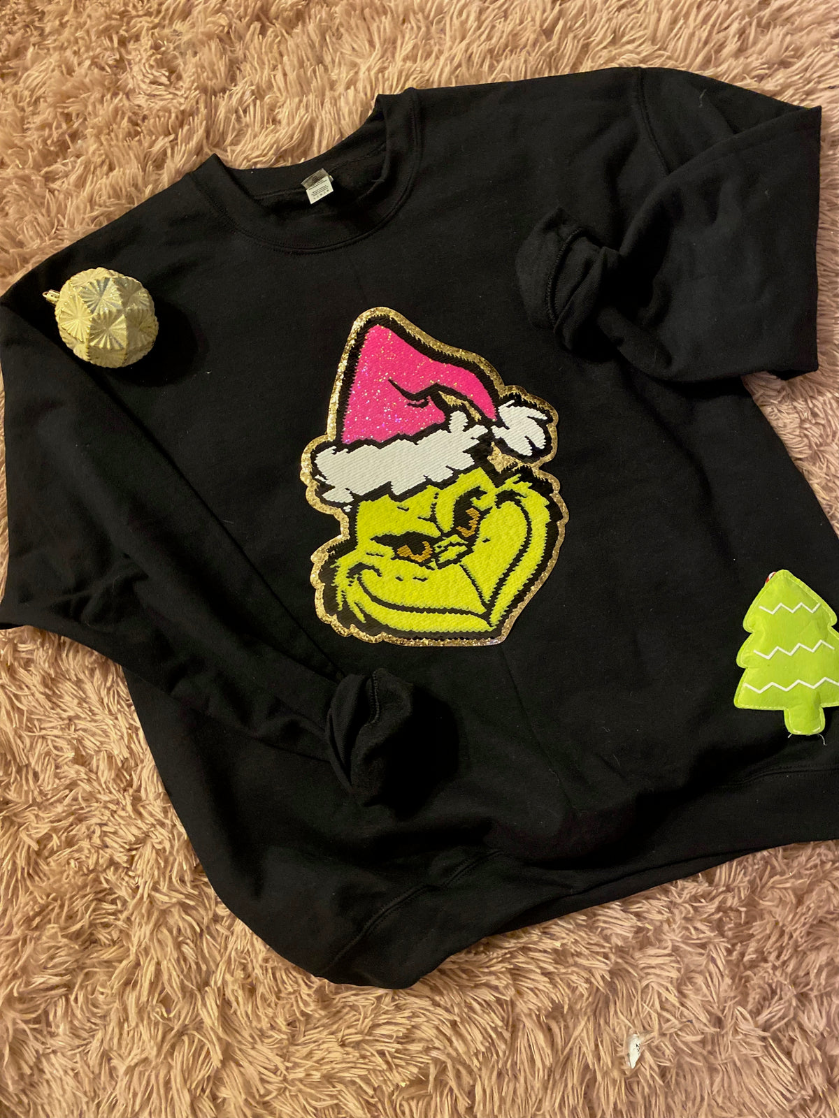 Christmas Sequin Patch/Face Sweatshirt - Black