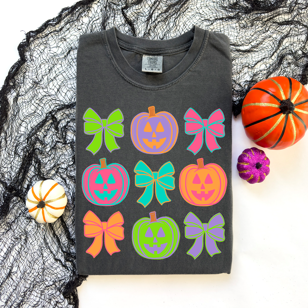 Neon Jack-O-Lanterns Comfort Color Tee - Pepper