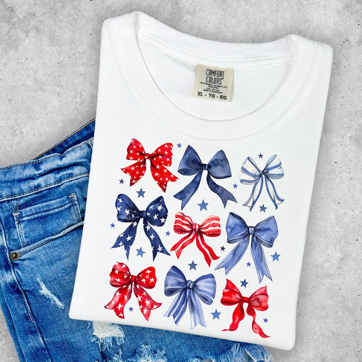 America Bow Collage Comfort Color Tee - White