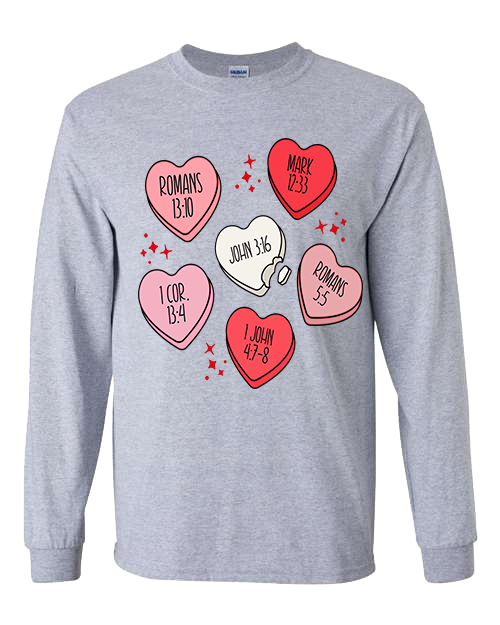 Bible Verse Heart Candy Tee - Sport Grey