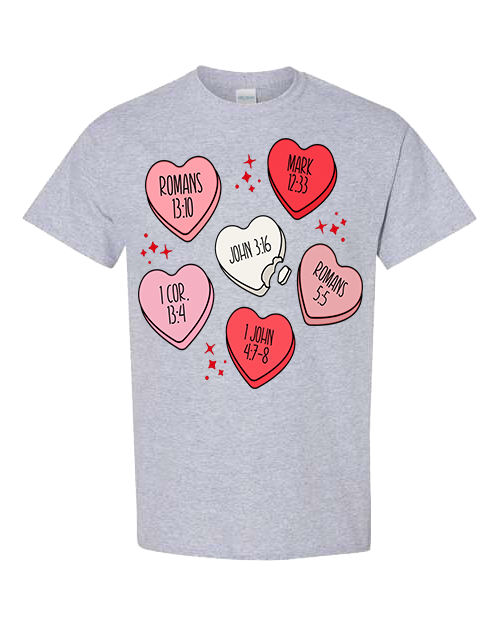 Bible Verse Heart Candy Tee - Sport Grey