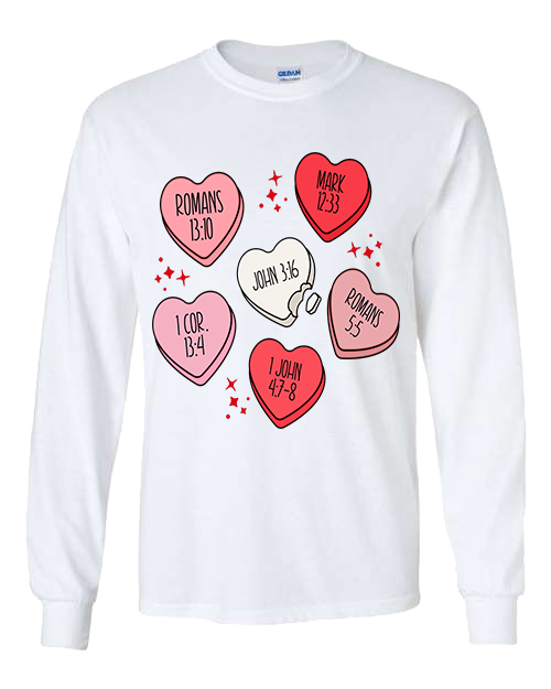 Bible Verse Heart Candy Tee - White