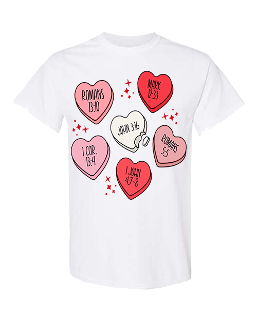 Bible Verse Heart Candy Tee - White