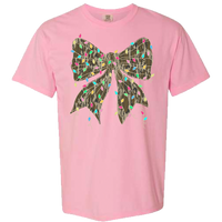 Camo Bow Christmas Lights Comfort Color Tee