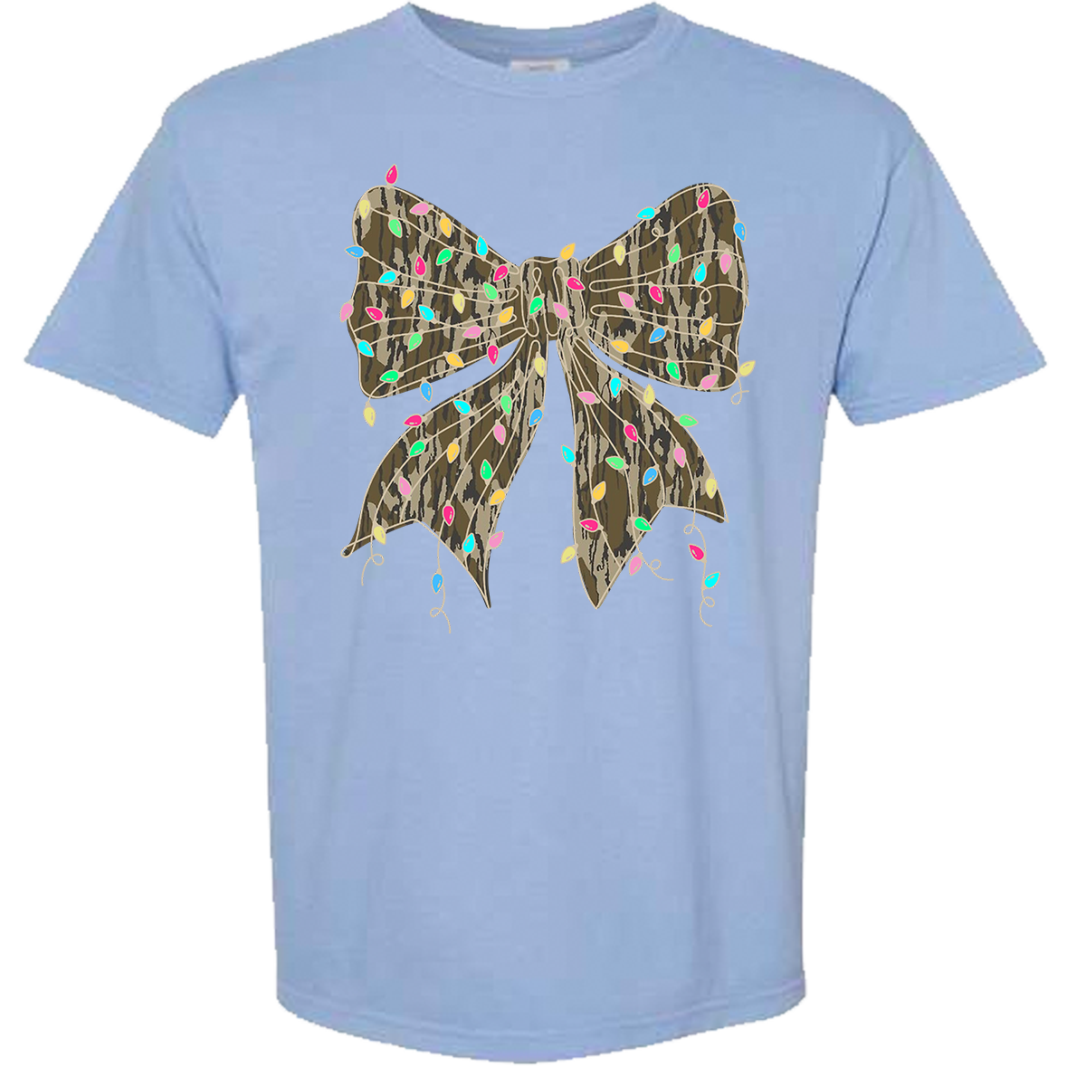 Camo Bow Christmas Lights Comfort Color Tee