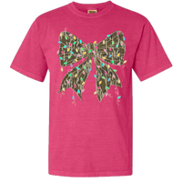 Camo Bow Christmas Lights Comfort Color Tee