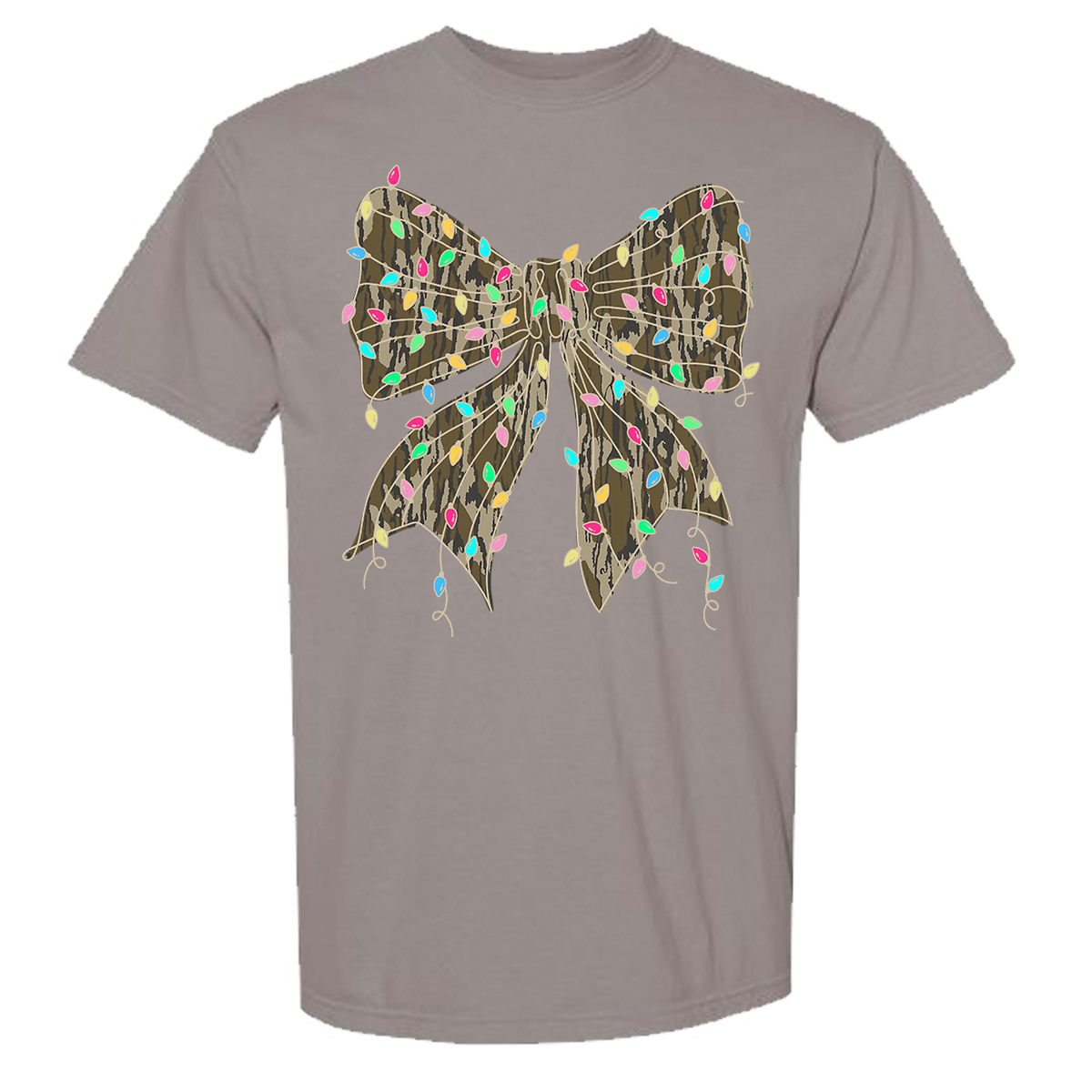 Camo Bow Christmas Lights Comfort Color Tee