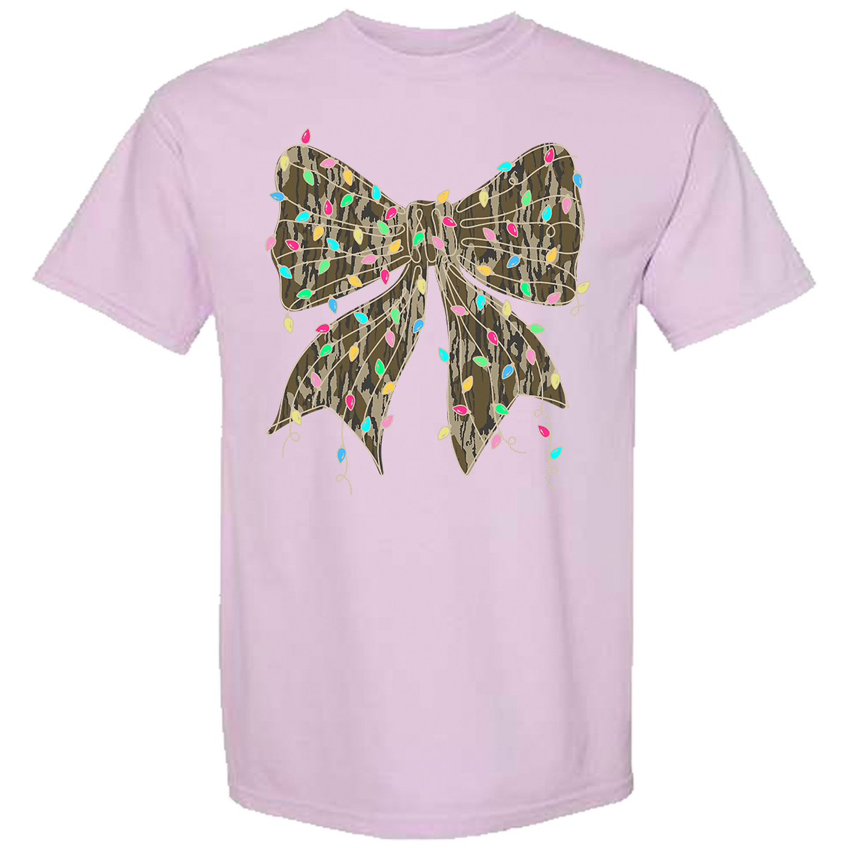 Camo Bow Christmas Lights Comfort Color Tee