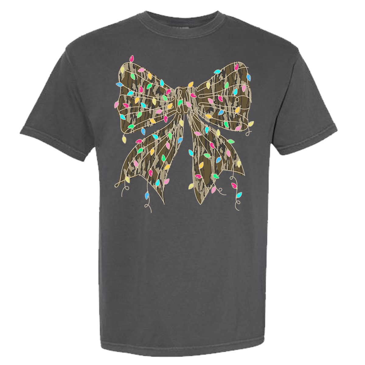 Camo Bow Christmas Lights Comfort Color Tee