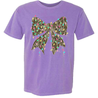 Camo Bow Christmas Lights Comfort Color Tee