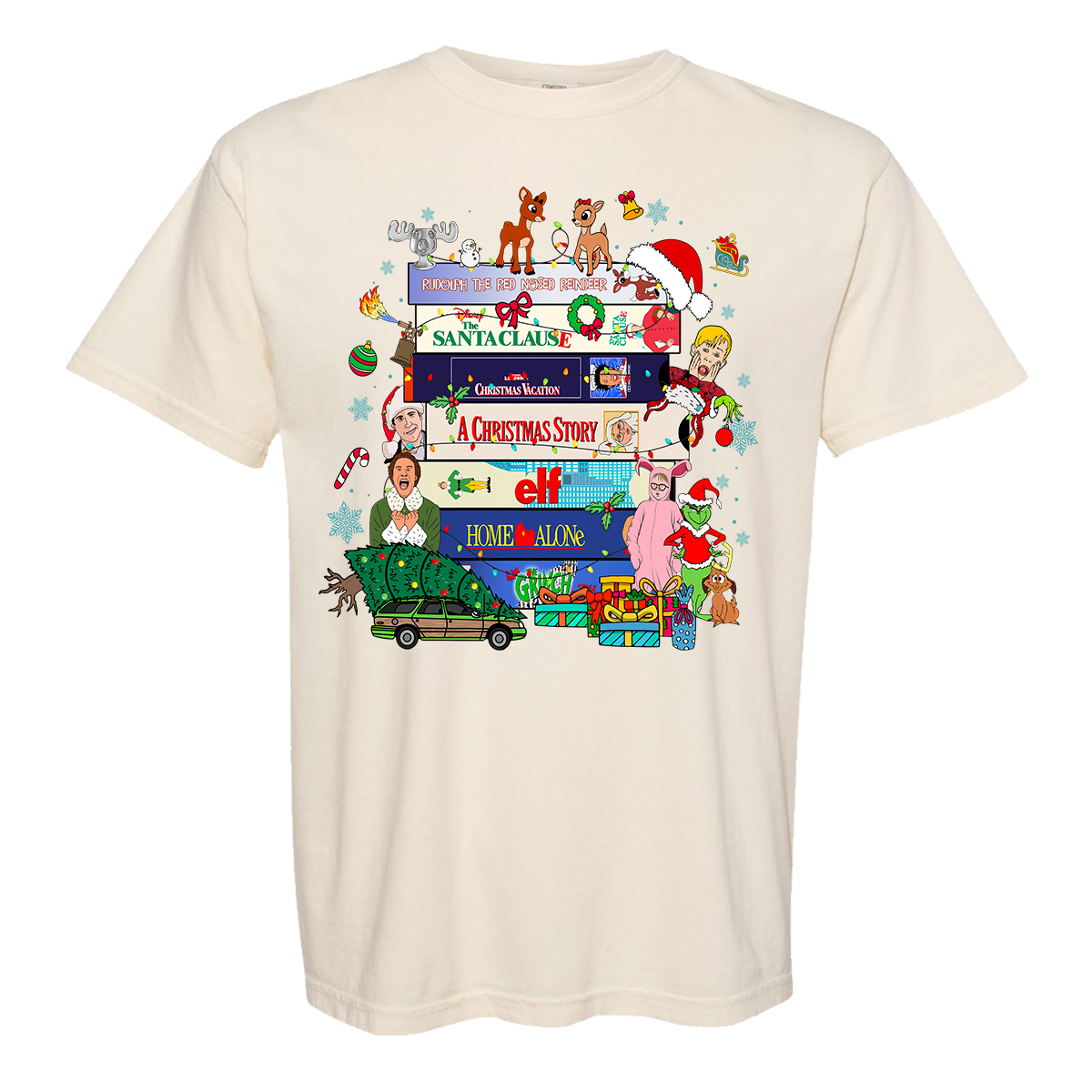 Christmas VHS Movies Comfort Color Tee