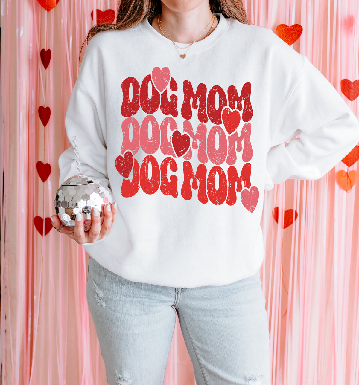 Dog Mom Distressed Sweatshirt - White