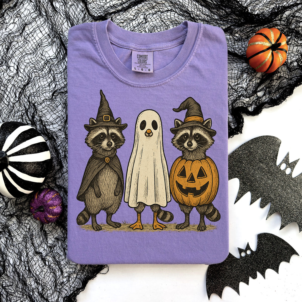 Raccoon Halloween Comfort Color Tee - Violet