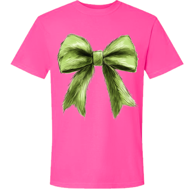 Green Christmas Bow Comfort Color Tee