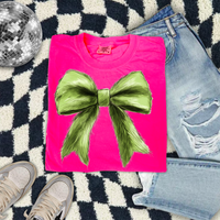 Green Christmas Bow Comfort Color Tee