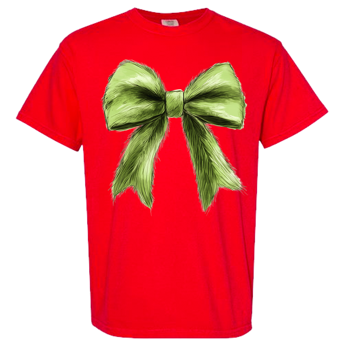 Green Christmas Bow Comfort Color Tee