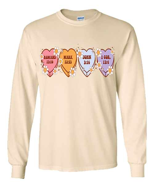 Bible Verse Heart Candy Flower Tee - Sand