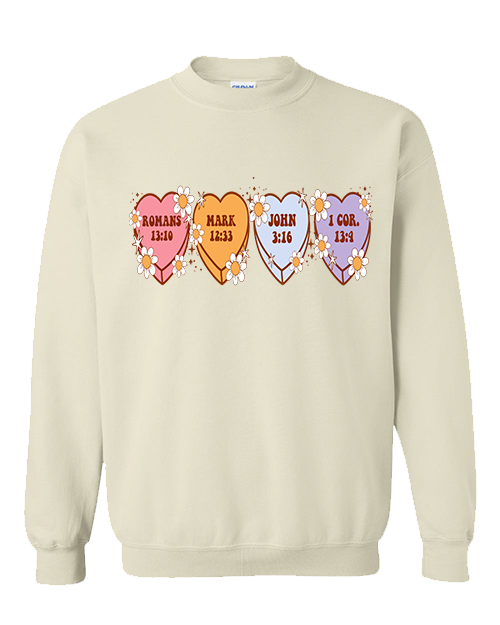 Bible Verse Heart Candy Flower Tee - Sand