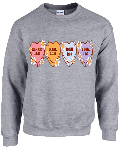 Bible Verse Heart Candy Flower Tee - Sport Grey