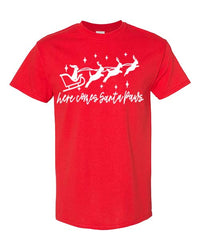 Here Comes Santa Paws Tee - Red