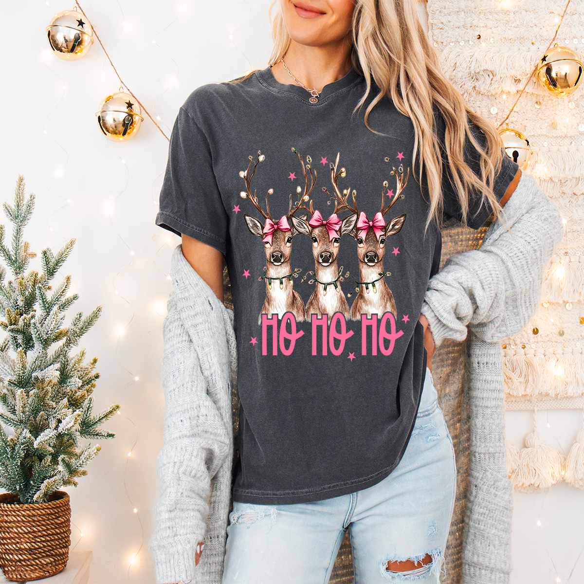 Reindeer Ho Ho Ho Comfort Color Tee