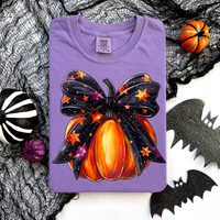 Halloween Pumpkin Bow Comfort Color Tee