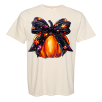 Halloween Pumpkin Bow Comfort Color Tee