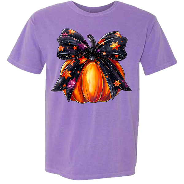 Halloween Pumpkin Bow Comfort Color Tee