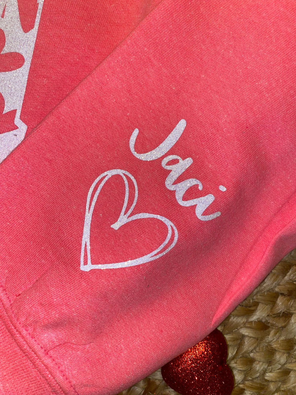 Mama Heart Sweatshirt with Name - Safety Pink