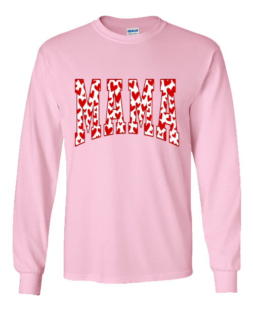 Mama Red Hearts Tee - Light Pink