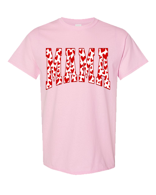 Mama Red Hearts Tee - Light Pink