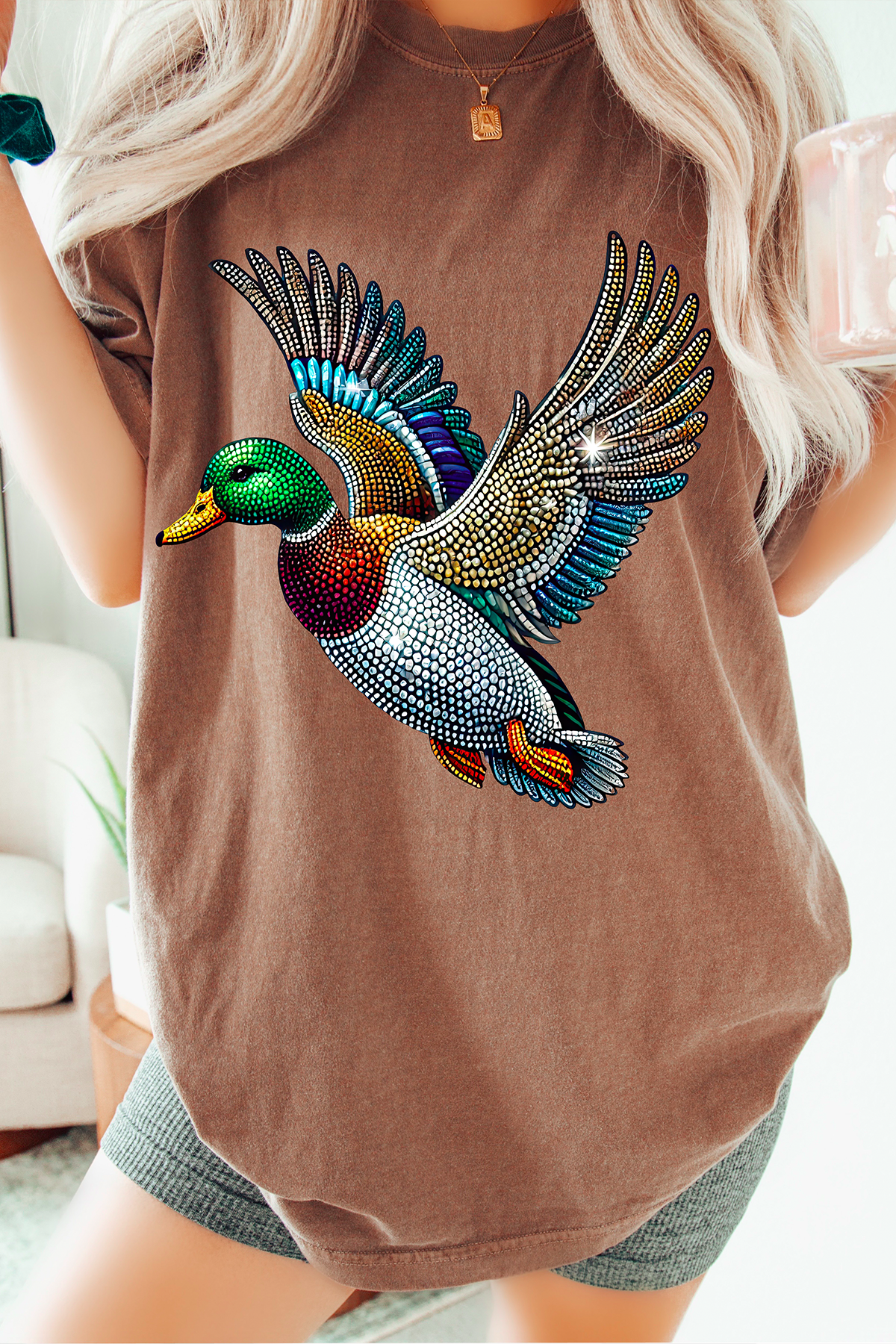 Mallard Duck Faux Rhinestones Comfort Color Tee