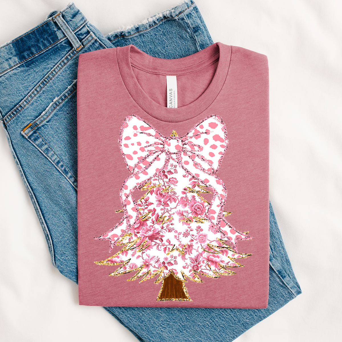 Pink Christmas Tree Tee - Mauve