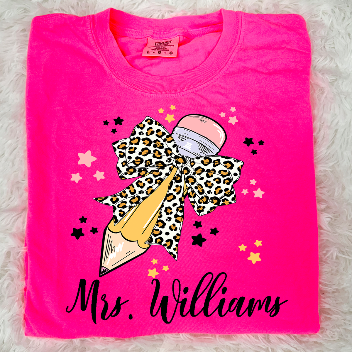 Pencil Personalized Comfort Color Tee - Neon Pink