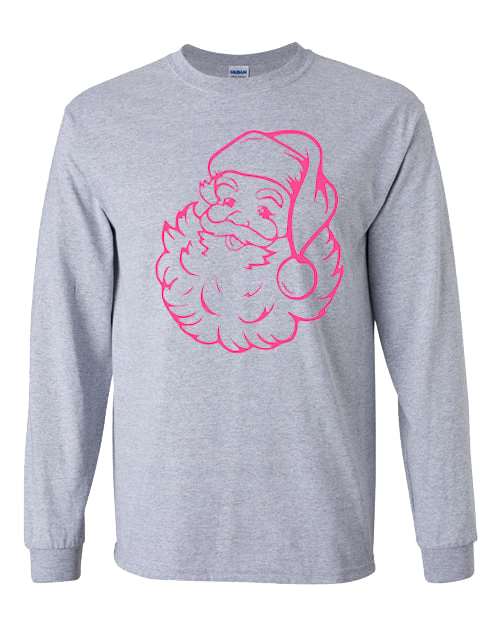 Santa Puff Tee - Sport Grey / Pink Design