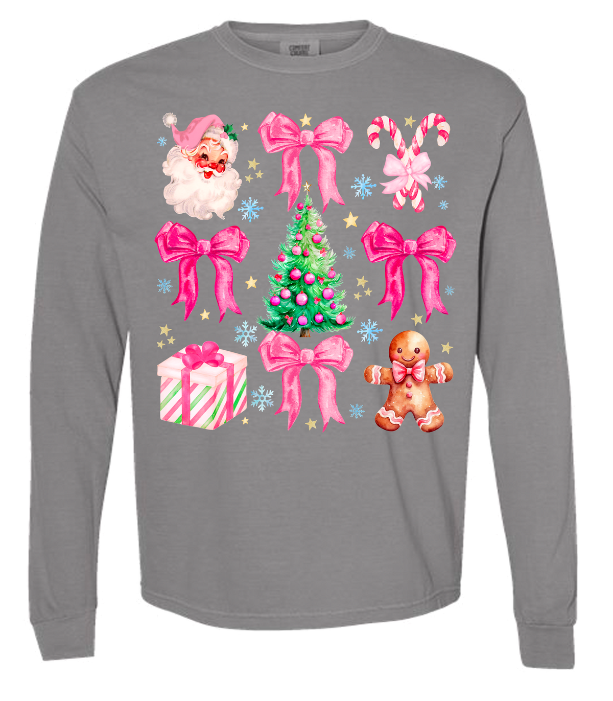 Pink Christmas Comfort Color Tee - Long Sleeve