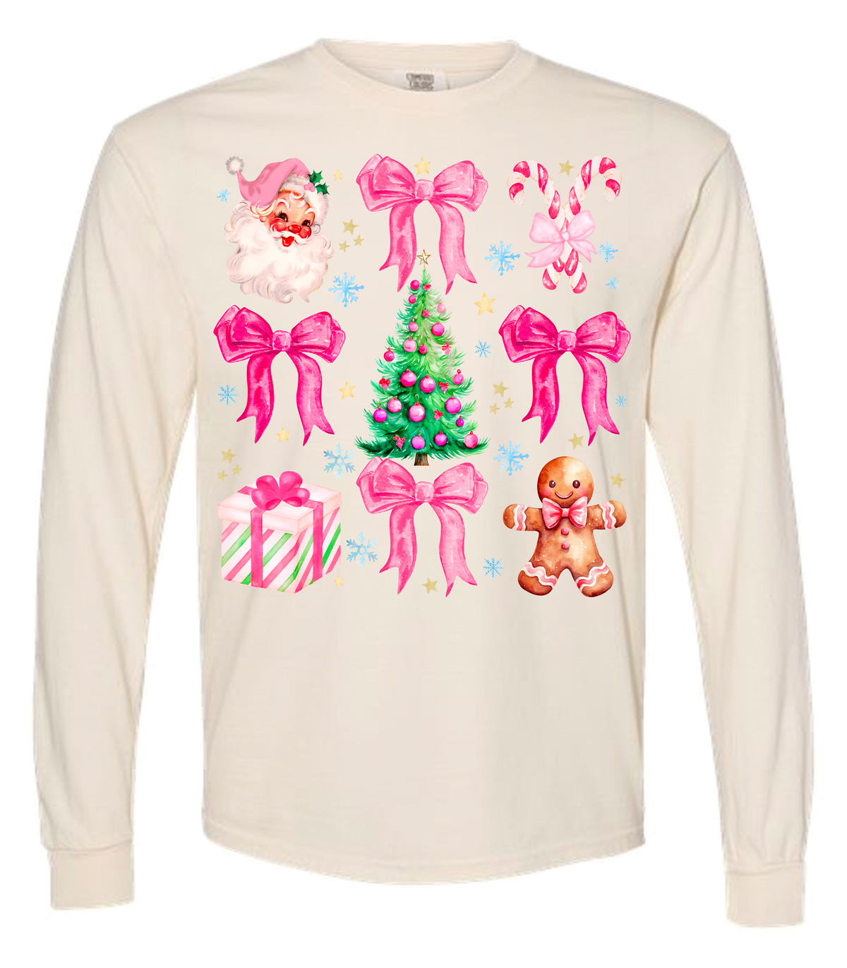 Pink Christmas Comfort Color Tee - Long Sleeve