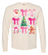 Pink Christmas Comfort Color Tee - Long Sleeve