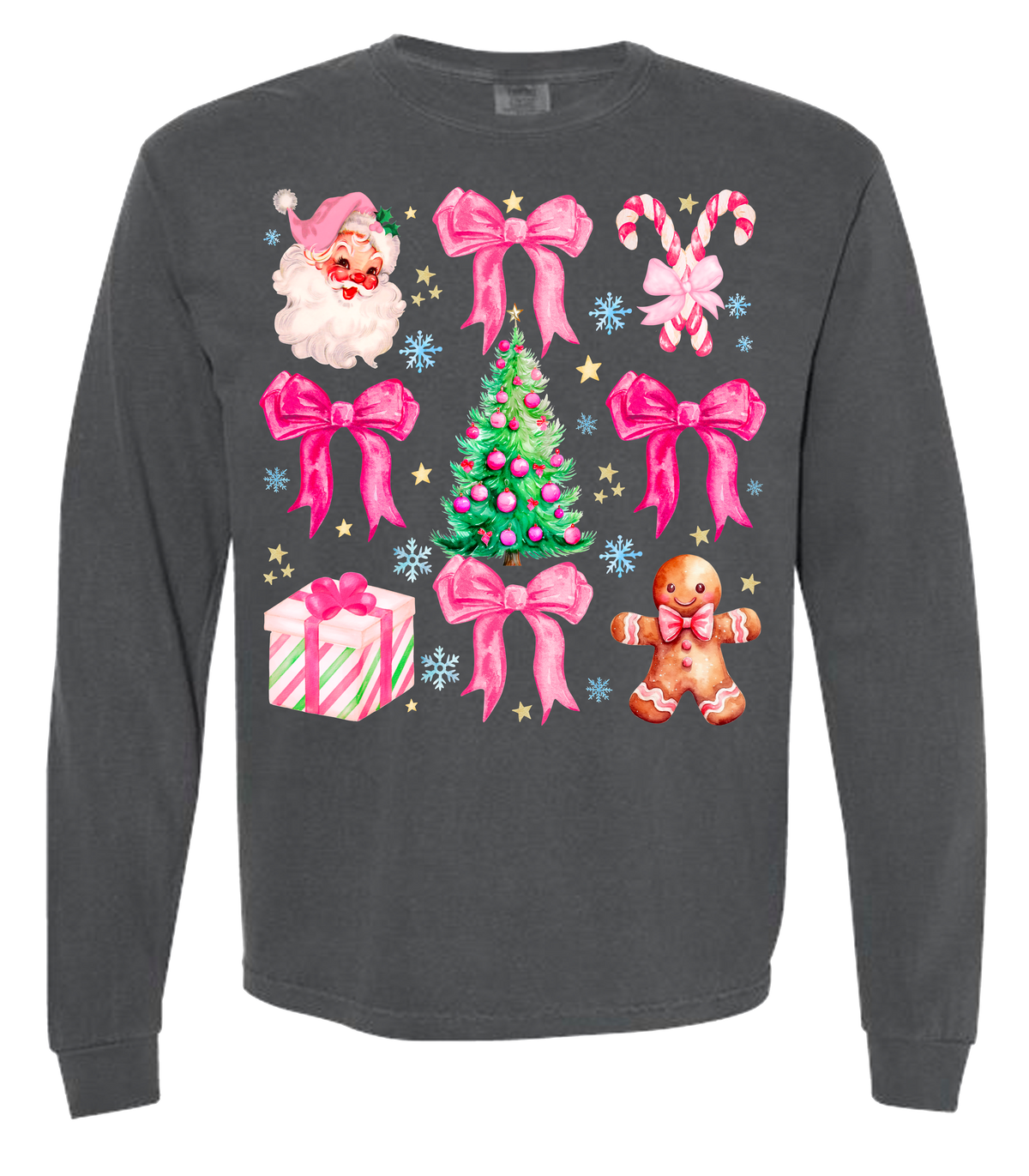 Pink Christmas Comfort Color Tee - Long Sleeve