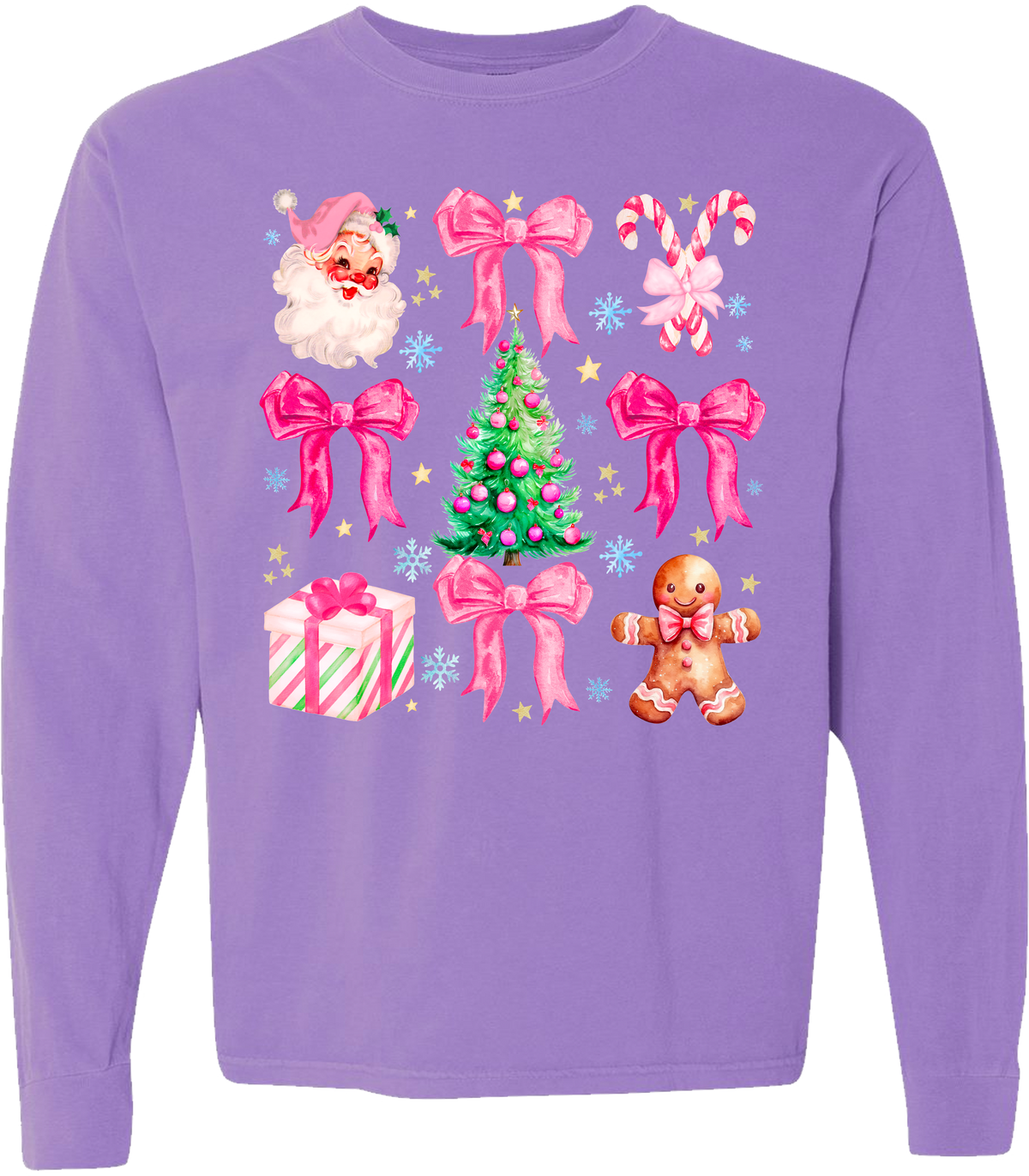 Pink Christmas Comfort Color Tee - Long Sleeve