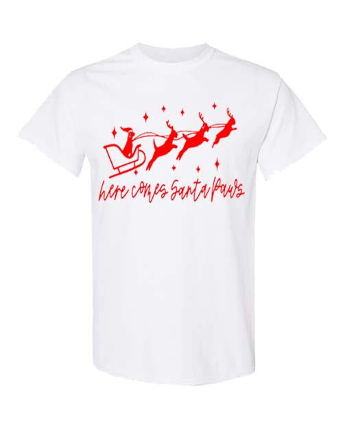 Here Comes Santa Paws Tee - White