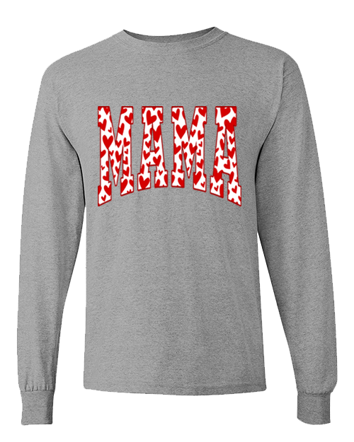 Mama Red Hearts Tee - Sport Grey