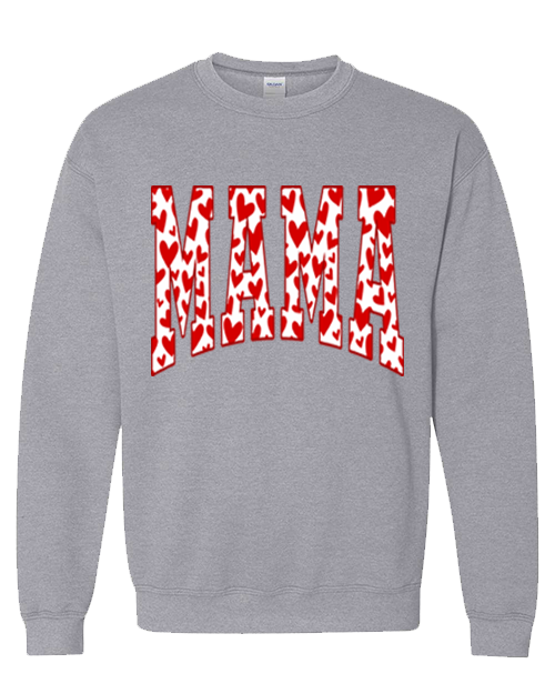 Mama Red Hearts Tee - Sport Grey